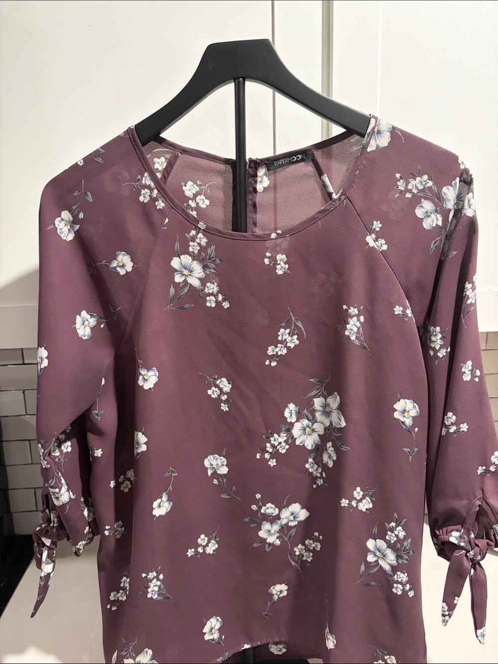 Papermoon Plum Floral Tie-Sleeve Blouse